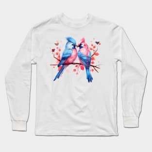 Valentine Kissing Blue Jay Bird Couple Long Sleeve T-Shirt